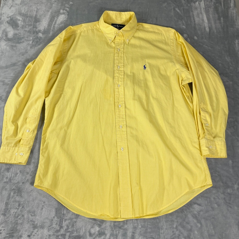 Ralph Lauren Mens Button Down‎ Shirt 16 32/33 Yellow Gingham Check Cotton